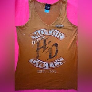 Harley Davidson Tank Top Unisex LARGE
 Orange Motor Cycles Graphic Tee